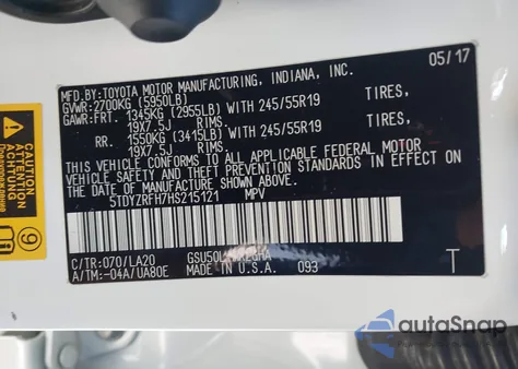 2017 Toyota Highlander Limited from USA, damaged, VIN 5TDYZRFH7HS215121